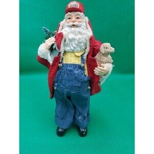 Santa Figure W/ CASE Hat Holding Presents And Lamb 10” Tall